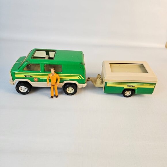Tonka Other - Vintage Tonka Van Green With Graphics and Pop Up Camper Set 1970’s